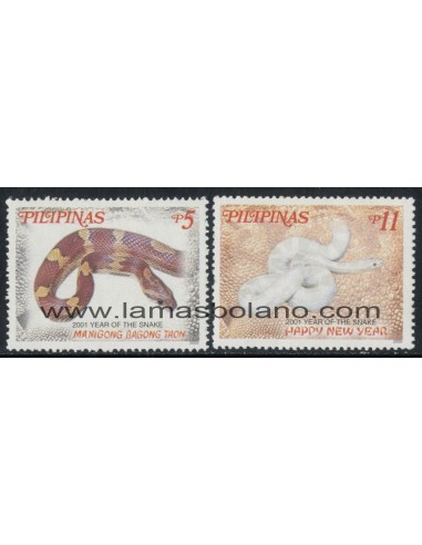 SELLOS FILIPINAS 2000 - AÑO LUNAR CHINO DE LA SERPIENTE - 2 VALORES - CORREO