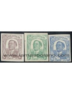 SELLOS FILIPINAS OCUPACION JAPONESA 1945 - PRESIDENTE JOSE P. LAUREL - 3 VALORES SIN DENTAR FIJASELLO - CORREO