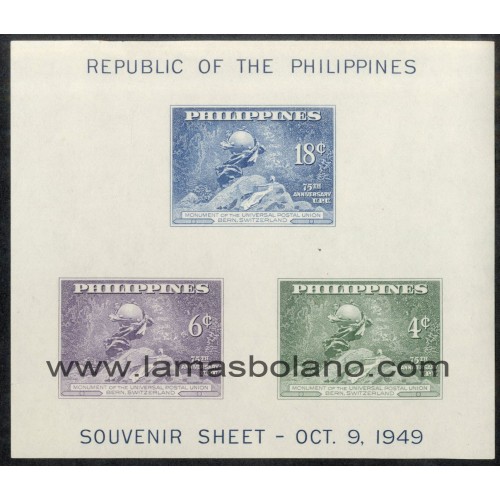 SELLOS FILIPINAS 1949 - UPU 75 ANIVERSARIO - HOJITA BLOQUE SIN DENTAR