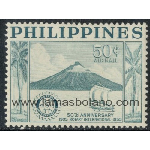 SELLOS FILIPINAS 1955 - ROTARY INTERNACIONAL CINCUENTENARIO - 1 VALOR FIJASELLO - AEREO