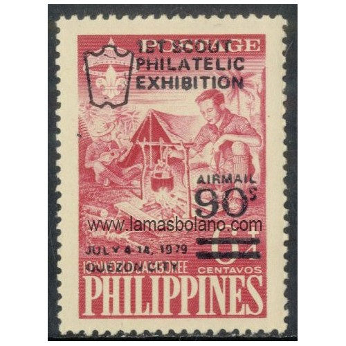 SELLOS FILIPINAS 1979 - PRIMERA EXPOSICION FILATELICA SCOUT - 1 VALOR SOBRECARGADO - AEREO