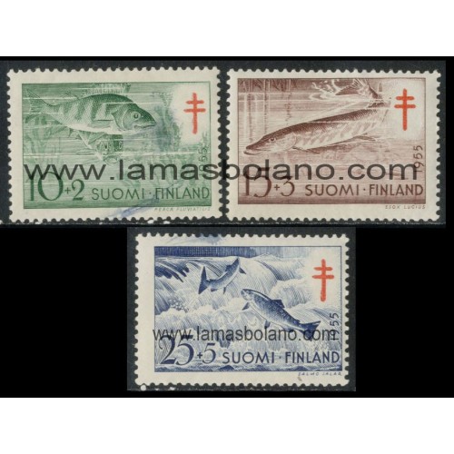 SELLOS FINLANDIA 1955 - A FAVOR DE LAS OBRAS ANTITUBERCULOSAS - PECES - 3 VALORES - CORREO