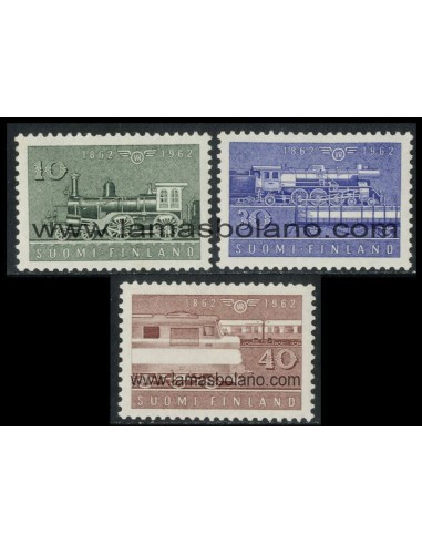 SELLOS FINLANDIA 1962 - FERROCARRILES DEL ESTADO CENTENARIO - 3 VALORES FIJASELLO - CORREO