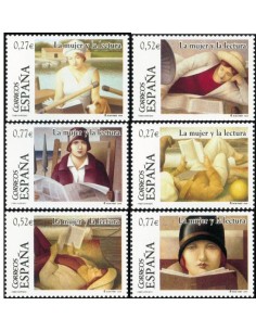 SELLOS ESPAÑA 2004 - LA MUJER Y LA LECTURA. SELLOS PROCEDENTES DE HOJITAS BLOQUE - 6 VALORES Y 2 VIÑETAS