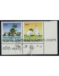 SELLOS FINLANDIA 1993 - JORNADA DE AMISTAD - 2 VALORES MATASELLADOS DIPTICO - CORREO