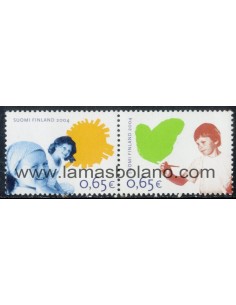SELLOS FINLANDIA 2004 - LOS DERECHOS DE LA INFANCIA - 2 VALORES DIPTICO - CORREO