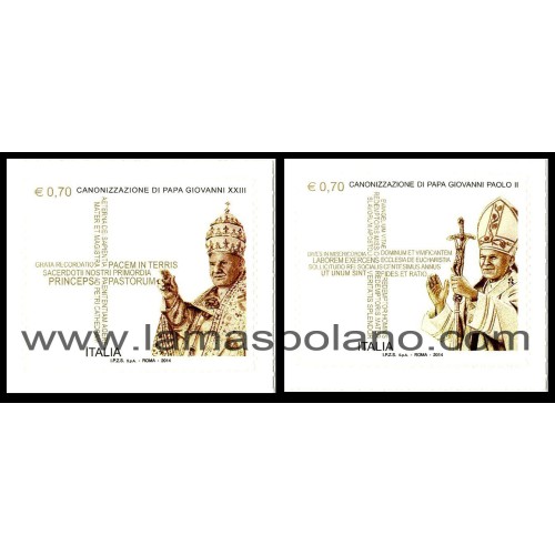 SELLOS ITALIA 2014 - CANONIZACIÓN DE JUAN XXIII Y JUAN PABLO II - 2 VALORES AUTOADHESIVOS - CORREO 
