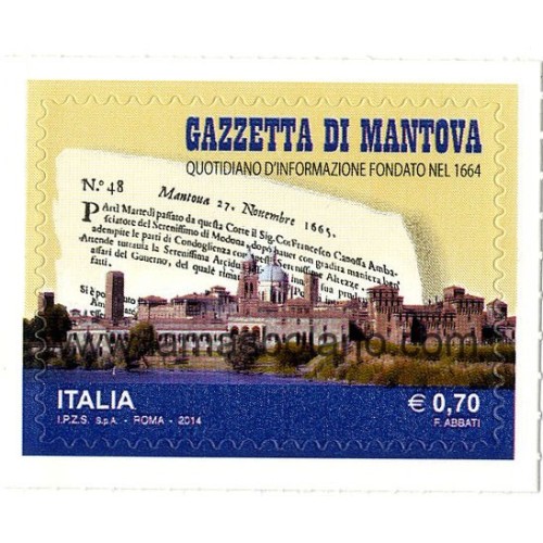 SELLOS ITALIA 2014 - 350º ANIVERSARIO FUNDACIÓN GAZZETTA DI MANTOVA - 1 VALOR AUTOADHESIVO - CORREO 