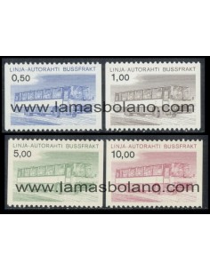 SELLOS FINLANDIA 1981 - AUTOBUS SISU MODELO 1981 - 4 VALORES DENTADO HORIZONTAL - COLIS PARA AUTOBUS