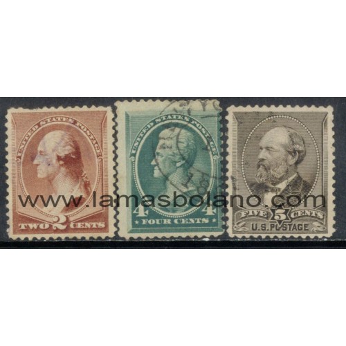 SELLOS ESTADOS UNIDOS 1882-83 - WASHINGTON, ANDREW JACKSON, J. GARFIELD - 3 VALORES MATASELLADOS - CORREO