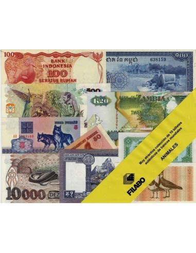 BILLETES MUNDIALES - ANIMALES - 10 BILLETES DE BANCO NUEVOS