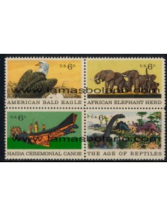 SELLOS ESTADOS UNIDOS 1970 - MUSEO DE HISTORIA NATURAL DE NUEVA YORK CENTENARIO - 4 VALORES EN BLOQUE - CORREO