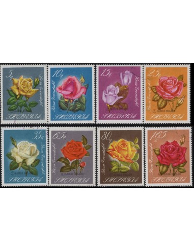 SELLOS DE ALBANIA 1967 - ROSAS HIBRIDAS - 8 VALORES MATASELLADOS