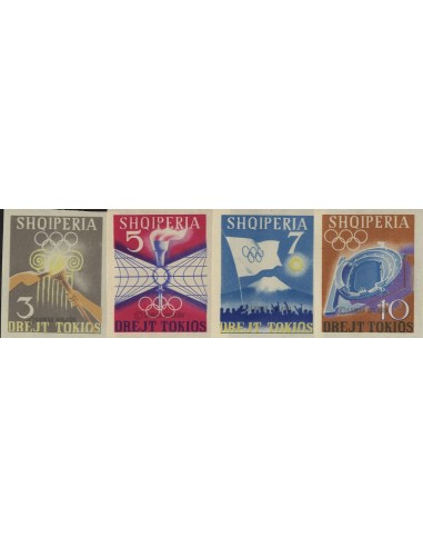 SELLOS DE ALBANIA 1964 - JUEGOS OLIMPICOS DE TOKYO - 4 VALORES SIN DENTAR