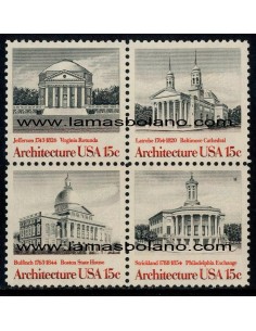 SELLOS ESTADOS UNIDOS 1979 - ARQUITECTURAS DEL S.19 - 4 VALORES BLOQUE 4 - CORREO