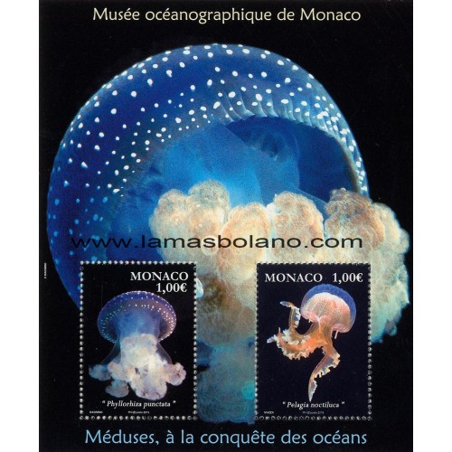 SELLOS MONACO 2015 - MUSEO OCEANOGRAFICO - 2 VALORES EN HOJITA BLOQUE - CORREO 
