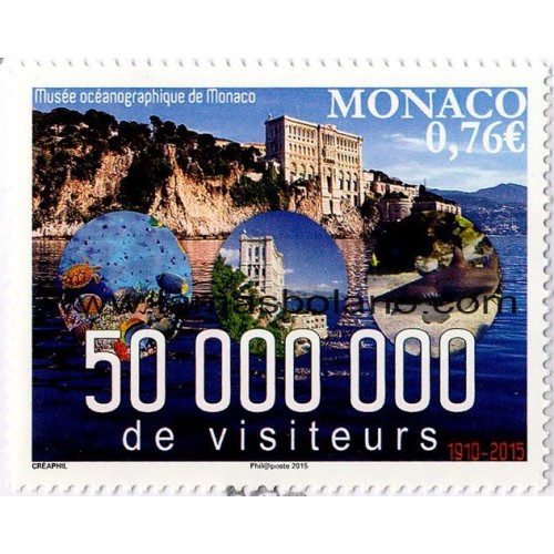 SELLOS MONACO 2015 - 50.000.000 DE VISITANTES AL MUSEO OCEANOGRAFICO - 1 VALOR - CORREO 