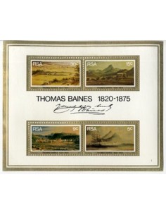 SELLOS DE AFRICA DEL SUR 1975 - CENTENARIO DE LA MUERTE DE JOHN THOMAS BAINES - HOJITA BLOQUE