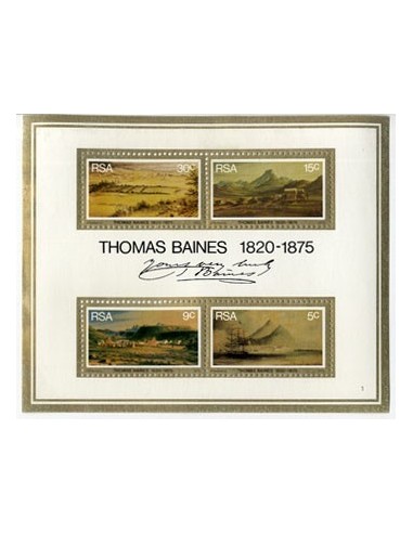 SELLOS DE AFRICA DEL SUR 1975 - CENTENARIO DE LA MUERTE DE JOHN THOMAS BAINES - HOJITA BLOQUE