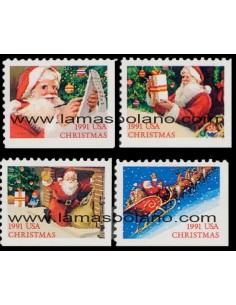 SELLOS ESTADOS UNIDOS 1991 - NAVIDAD - 4 VALORES SIN DENTAR DERECHA Y ABAJO - CORREO
