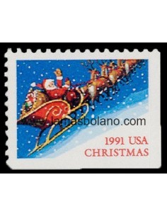 SELLOS ESTADOS UNIDOS 1991 - NAVIDAD - 1 VALOR SIN DENTAR ABAJO Y ARRIBA - CORREO