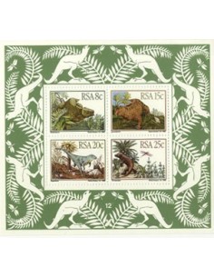 SELLOS DE AFRICA DEL SUR 1982 - ANIMALES PREHISTORICOS - HOJITA BLOQUE