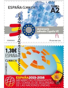 SELLOS ESPAÑA 2016 - ESPAÑA MIEMBRO NO PERMANENTE DEL CONSEJO DE SEGURIDAD DE LA ONU - 2 VALORES 1 AUTOADHESIVO - CORREO