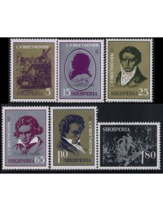 SELLOS DE ALBANIA 1970 - LUDWIG VAN BEETHOVEN BICENTENARIO DEL NACIMIENTO - 6 VALORES