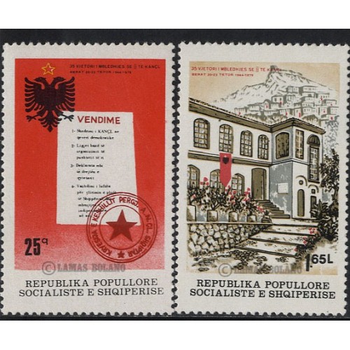SELLOS DE ALBANIA 1979 - 35 ANIVERSARIO DEL 2º CONGRESO ANTIFASCISTA DE BERAT - 2 VALORES