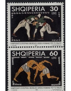 SELLOS DE ALBANIA 1998 - CAMPEONATOS MUNDIALES DE LUCHA GRECO ROMANA - 2 VALORES