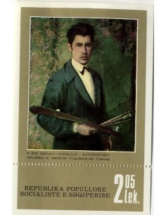 SELLOS DE ALBANIA 1977 - CUADRO DE V. MIO, AUTORETRATO - HOJITA BLOQUE