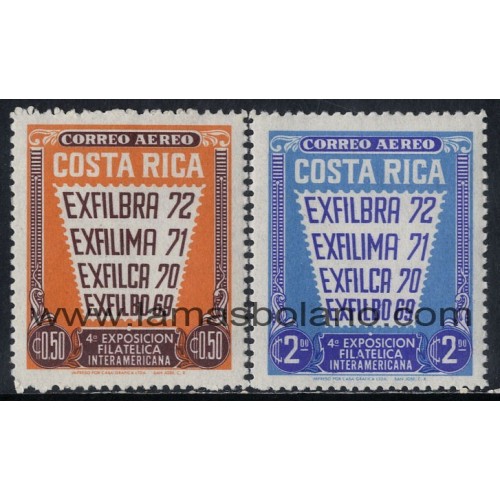 SELLOS COSTA RICA 1972 - EXFILBRA 72 IV EXPOSICION FILATELICA INTERAMERICANA - 2 VALORES - AEREO