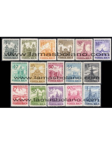 SELLOS COSTA RICA 1973 - EDIFICIOS RELIGIOSOS - 16 VALORES - AEREO
