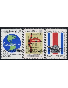 SELLOS COSTA RICA 1976 - 30 ANIVERSARIO DE LA COMPAÑIA AEREA LACSA - 3 VALORES - AEREO