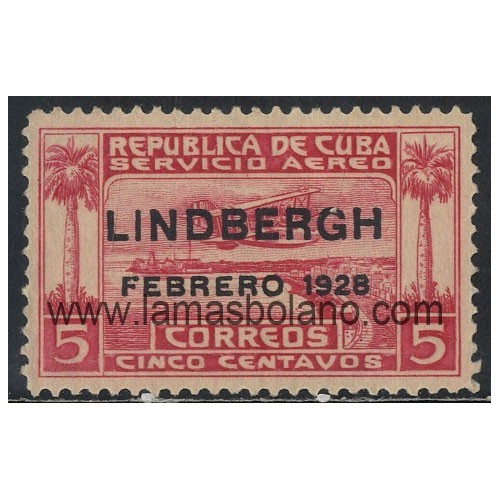 SELLOS CUBA 1928 - VUELO DE LINDBERGH A AMERICA DEL SUR - 1 VALOR SOBRECARGADO - AEREO