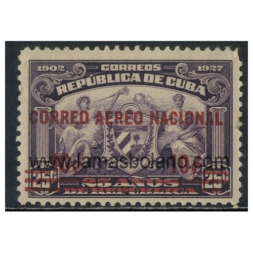 SELLOS CUBA 1930 - INAUGURACION DE LA LINEAS AEREAS INTERIORES - 1 VALOR SOBRECARGADO FIJASELLO - AEREO
