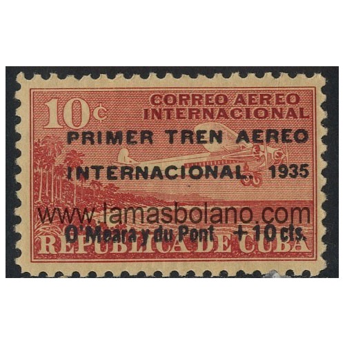 SELLOS CUBA 1935 - AVION SOBREVOLANDO LA COSTA - 1 VALOR SOBRECARGADO - AEREO