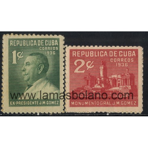 SELLOS CUBA 1936 - MONUMENTO AL PRESIDENTE JOSE MIGUEL GOMEZ - 2 VALORES - CORREO