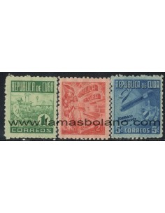 SELLOS CUBA 1948 - INDUSTRIAS DEL TABACO - 3 VALORES FIJASELLO - CORREO