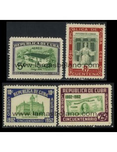 SELLOS CUBA 1952 - CINCUENTENARIO DE LA REPUBLICA - 4 VALORES FIJASELLO - AEREO