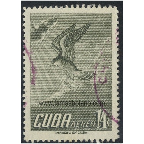 SELLOS CUBA 1956 - PAJAROS - HALCON - 1 VALOR MATASELLADO - AEREO