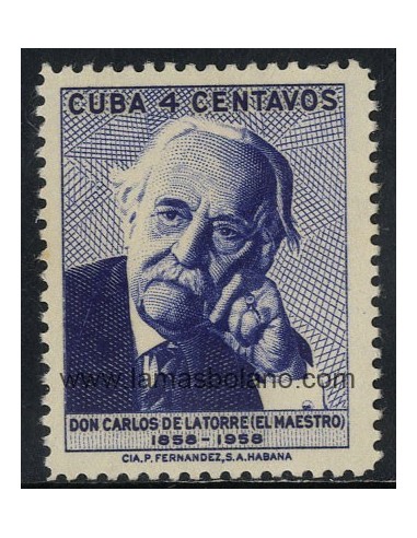 SELLOS CUBA 1958 - CARLOS DE LA TORRE Y HUERTA CENTENARIO DEL NACIMIENTO DEL NATURALISTA - 1 VALOR - CORREO