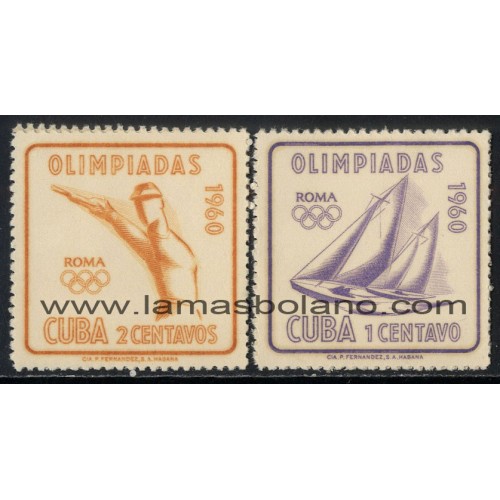 SELLOS CUBA 1960 - OLIMPIADA DE ROMA - 2 VALORES - CORREO