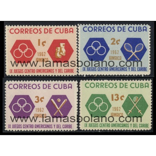 SELLOS CUBA 1962 - 9 JUEGOS DEPORTIVOS DE AMERICA CENTRAL Y DEL CARIBE EN JAMAICA - 4 VALORES - CORREO