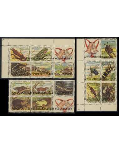 SELLOS CUBA 1962 - NAVIDAD - REPTILES - INSECTOS - MAMIFEROS - 15 VALORES CON BANDELETA - CORREO