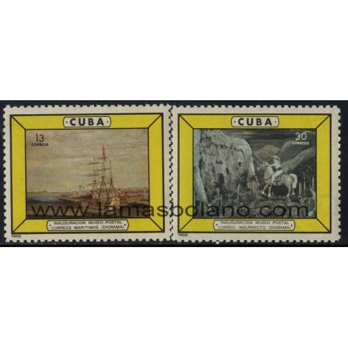 SELLOS CUBA 1965 - INAUGURACION DEL MUSEO POSTAL - PINTURAS - 2 VALORES - CORREO
