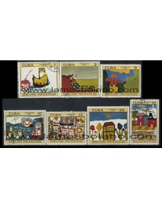 SELLOS CUBA 1971 - DIBUJOS INFANTILES - 7 VALORES MATASELLADOS - CORREO