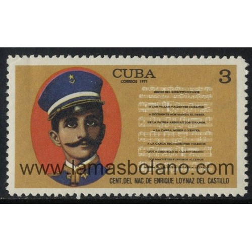 SELLOS CUBA 1971 - ENRIQUE LOYNAZ DEL CASTILLO COMPOSITOR DEL HIMNO NACIONAL CENTENARIO DEL NACIMIENTO - 1 VALOR - CORREO