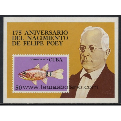 SELLOS CUBA 1974 - FELIPE POEY 175 ANIVERSARIO DEL NACIMIENTO - HOJITA BLOQUE SIN DENTAR