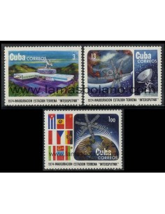 SELLOS CUBA 1974 - INAUGURACION ESTACION TERRESTRE INTERSPUTNIK - 3 VALORES - CORREO